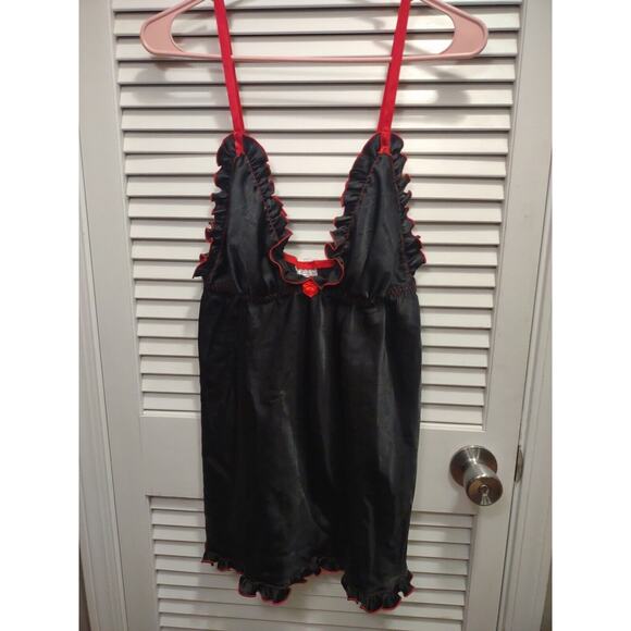 Seductive Wear By Cinema Etoile Satin Black Slip Baby Doll Lingerie Size Large - Picture 1 of 7